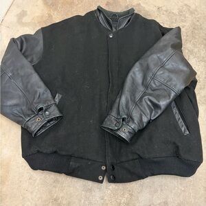 Vintage landmark genuine leather wool lined varsity jacket Black Leather Sleeve